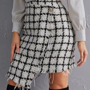 Plaid Print Raw Cut Wrap Skirt